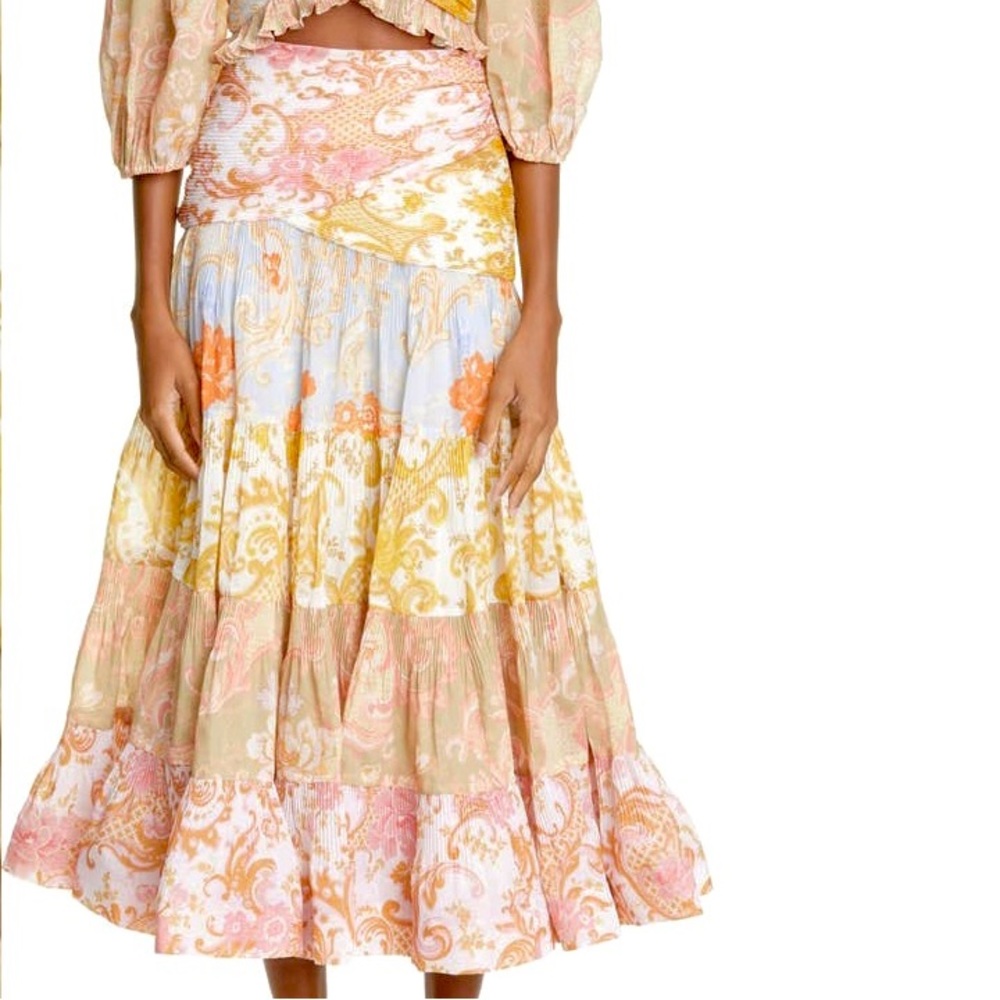 Zimmerman Postcard Patchwork Print Tiered Skirt